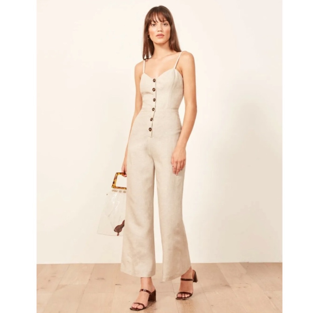 Reformation Torta Linen Jumpsuit Sand